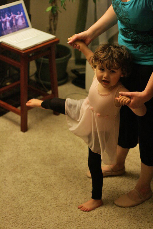 Prima Princessa ballet with toddler and mama kicking