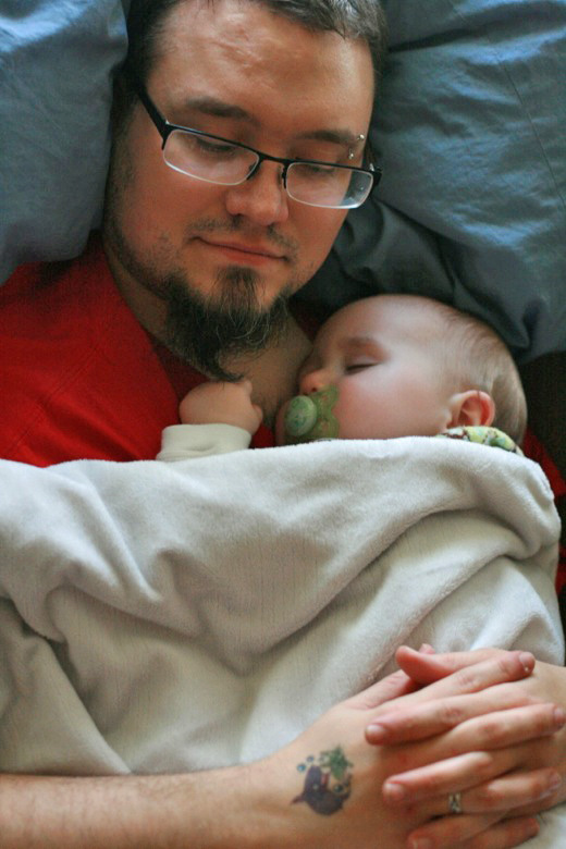 baby and dad napping