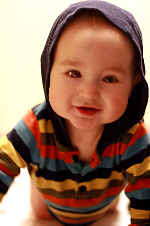 baby in stripy hoodie — alrik a10mo
