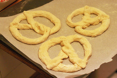 parchment paper circle - cooking homemade soft pretzels