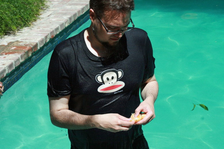 eating oranges in the pool