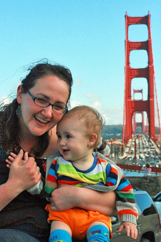 mom and baby at Golden Gate Bridge