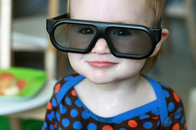 cool dude - toddler in huge 3D sunglasses