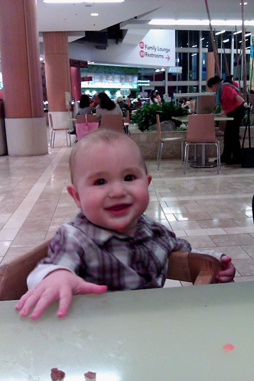 eating baby led solids at mall — holidays Valentine's Day 2012