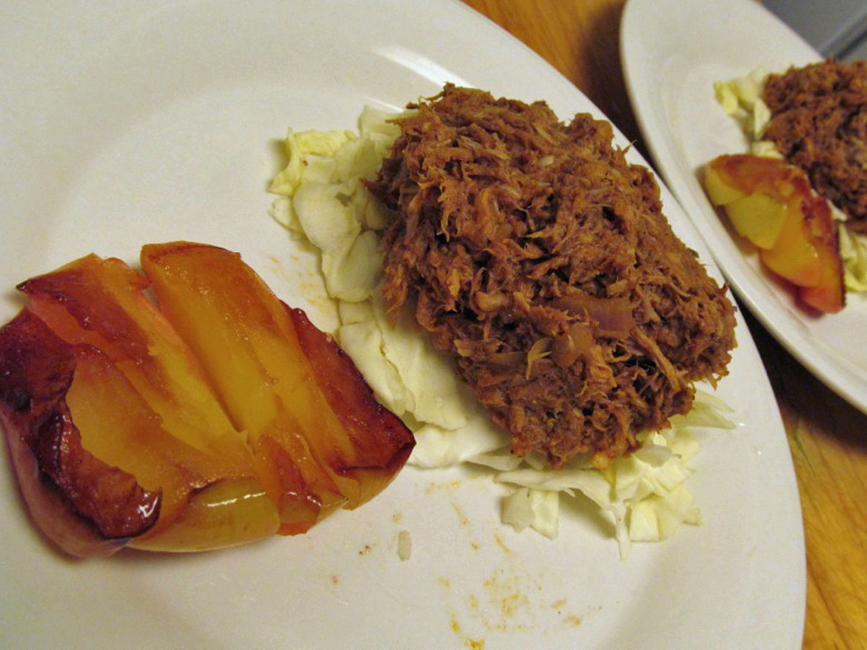 paleo pulled pork on cabbage with roasted apple &mdash;