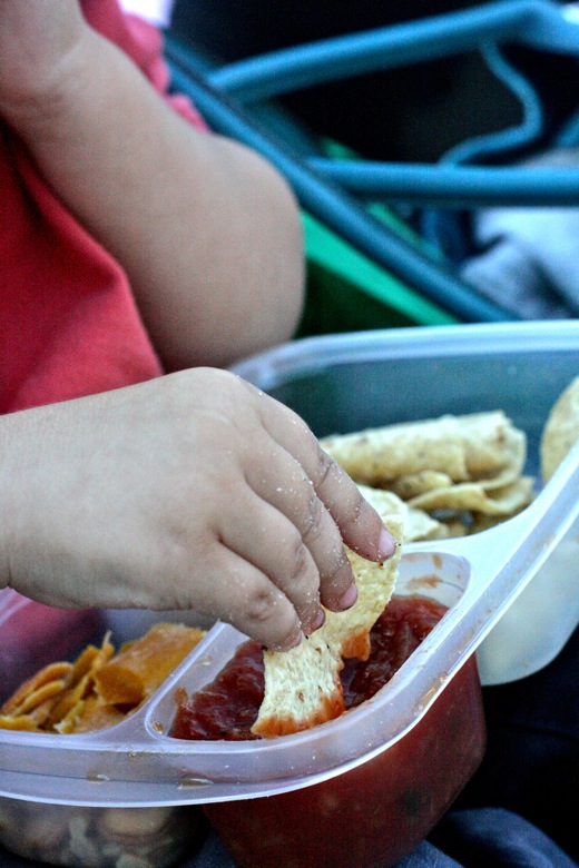 boy dipping chip into salsa at ZooTunes — EasyLunchboxes giveaway
