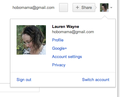 Drop-down for switch accounts through multiple-sign in for Google and Gmail screenshot