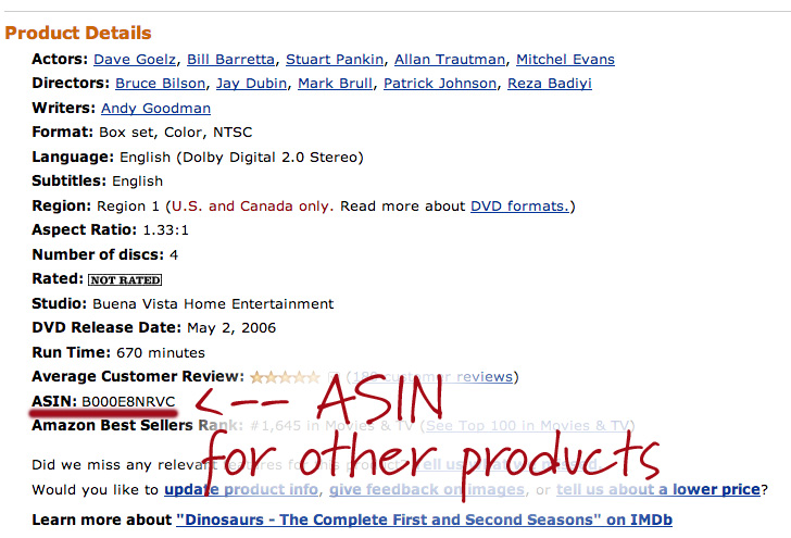 ASIN location of Amazon Associates links for tutorial