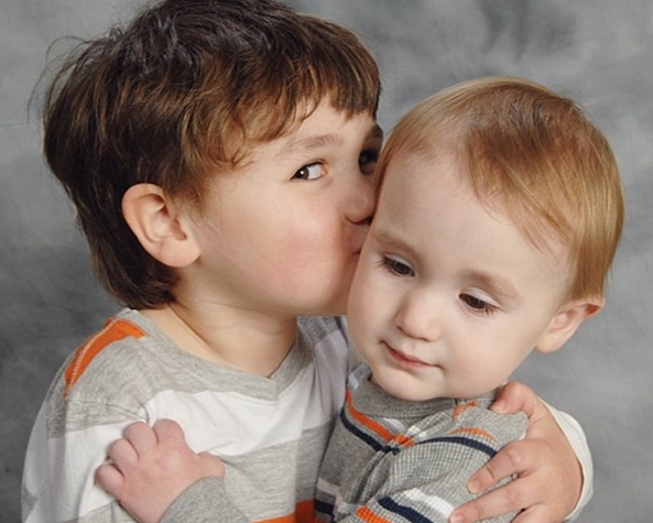 kissing boys Easter portrait 2013 - brothers siblings holidays