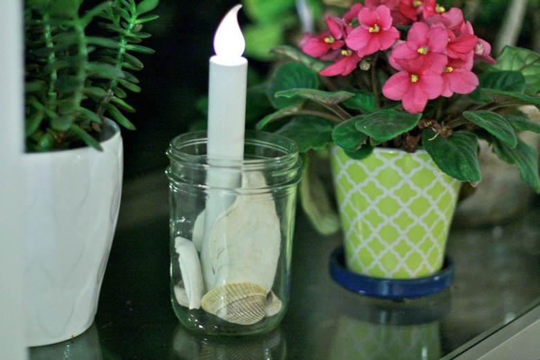 led candle and shells in mason jar &#8212;&nbsp;christmas12 holidays decorations