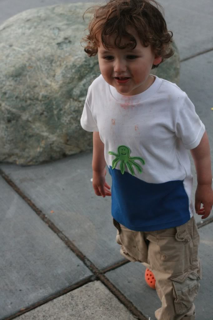 watermelon and hot dog stains on toddler shirt